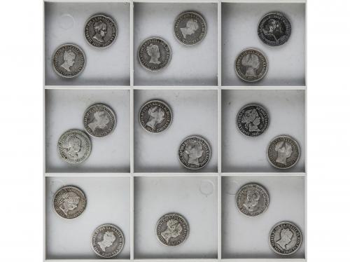 ISABEL II. Lote 17 monedas 2 Reales. 1847 a 1861. BARCELONA,