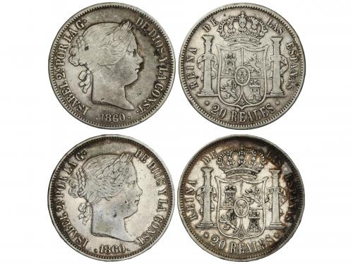 ISABEL II. Lote 2 monedas 20 Reales. 1860. MADRID y SEVILLA.