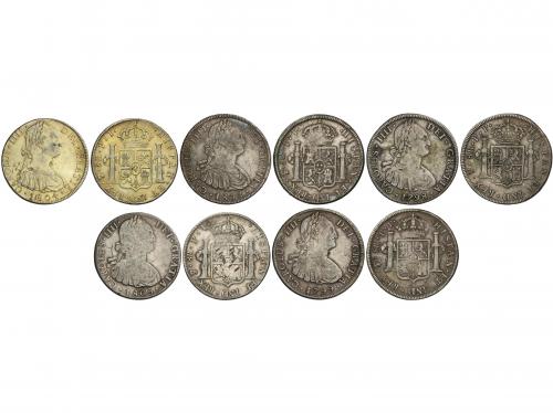 CARLOS IV. Lote 5 monedas 8 Reales. 1798, 1799, 1802, 1804 y