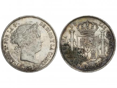 ISABEL II. 20 Reales. 1858. MADRID. 25,72 grs. (Oxidaciones)
