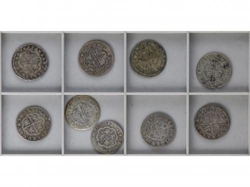 FELIPE V. Lote 9 monedas 2 Reales. 1718 a 1733. CUENCA, MADR
