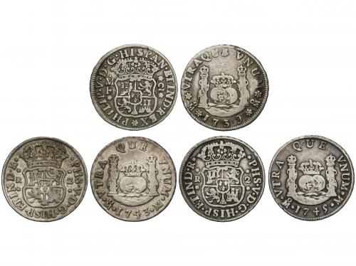 FELIPE V. Lote 3 monedas 2 Reales. 1739, 1743 y 1745. MÉXICO