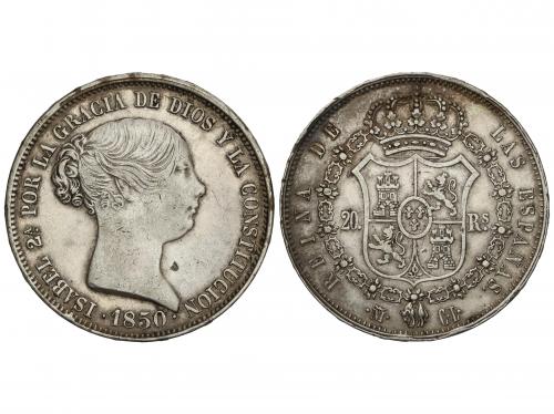 ISABEL II. 20 Reales. 1850. MADRID. C.L. 25,88 grs. (Golpeci