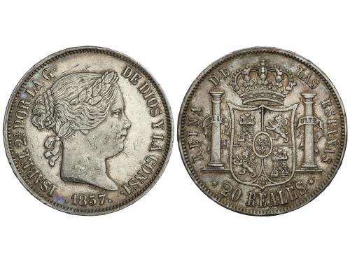 ISABEL II. 20 Reales. 1857. MADRID. 25,76 grs. (Golpecitos y