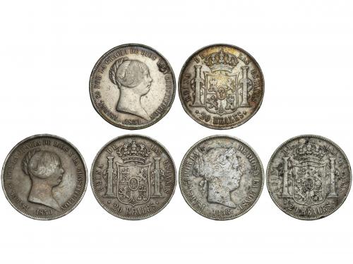 ISABEL II. Lote 3 monedas 20 Reales. 1850, 1851 y 1858. MADR