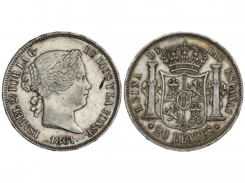 ISABEL II. 20 Reales. 1861. MADRID. 25,99 grs. (Golpecitos).
