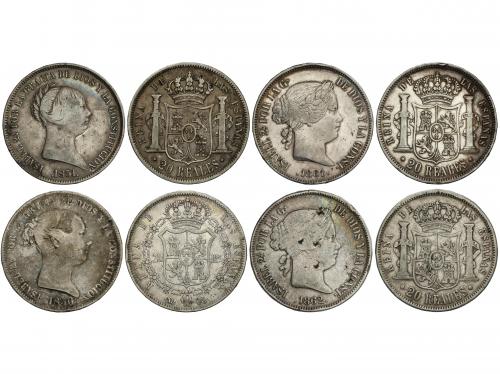 ISABEL II. Lote 4 monedas 20 Reales. 1850 C.L., 1851, 1861 y