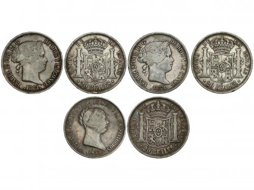 ISABEL II. Lote 3 monedas 20 Reales. 1855, 1858 y 1861. MADR