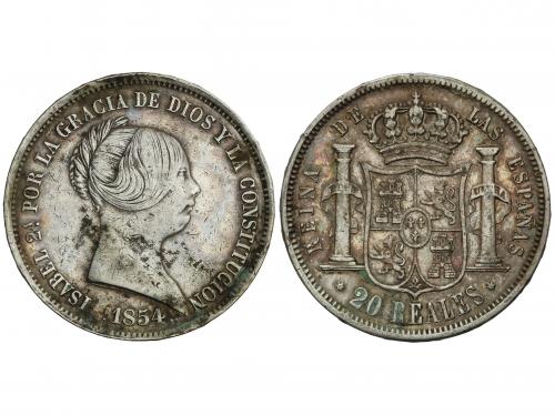 ISABEL II. 20 Reales. 1854. MADRID. 25,73 grs. Pátina. (Manc