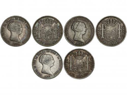 ISABEL II. Lote 3 monedas 20 Reales. 1854 (2) y 1855. MADRID