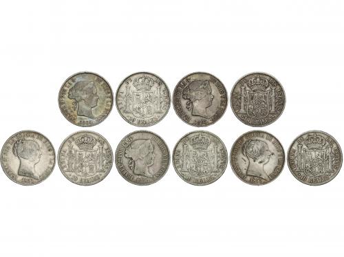 ISABEL II. Lote 5 monedas 10 Reales. 1851, 1853, 1858, 1863 