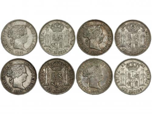 ISABEL II. Lote 4 monedas 1 Escudo. 1866, 1867 (2) y 1868. M