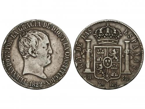FERNANDO VII. 20 Reales. 1822. MADRID. S.R. 26,6 grs. Pátina