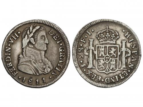 FERNANDO VII. 2 Reales. 1811. SANTIAGO. F.J. 6,6 grs. Busto 
