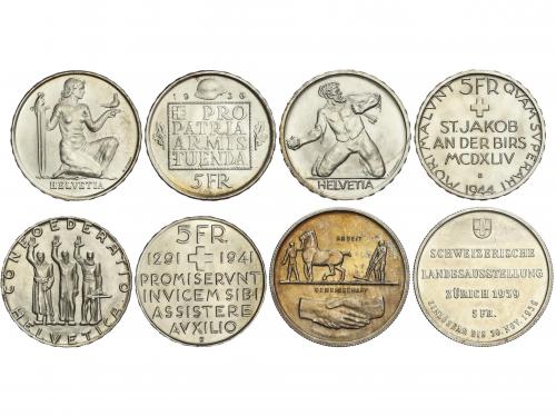 SUIZA. Lote 4 monedas 5 Francs. 1936B, 1939B, 1941B y 1944B.