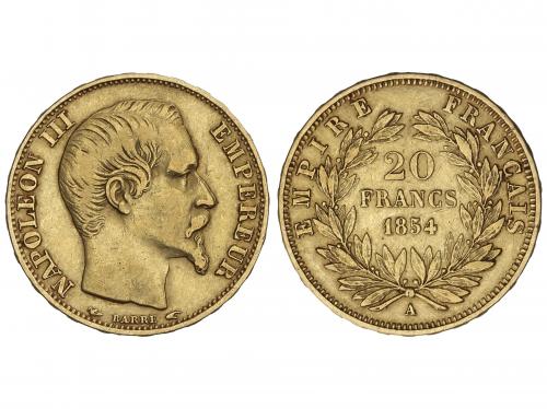 FRANCIA. 20 Francs. 1854-A. NAPOLEON III. PARIS. 6,40 grs. A