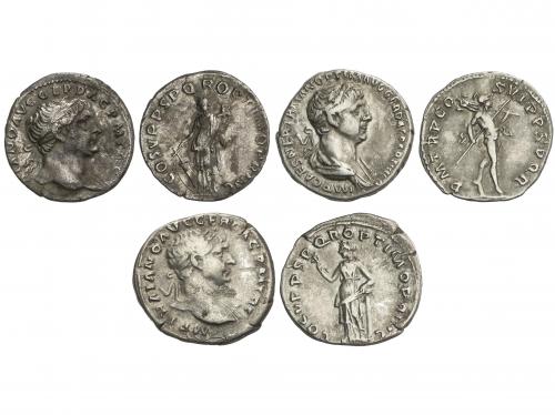 IMPERIO ROMANO. Lote 3 monedas Denario. Acuñada el 103-112 d