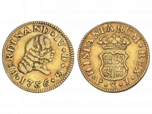 FERNANDO VI. 1/2 Escudo. 1756. SEVILLA. P.J. Anv.: *FERDINAN