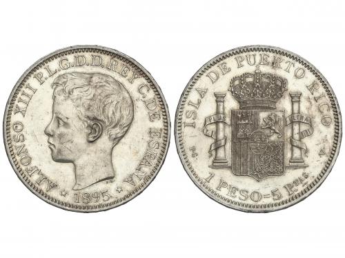 ALFONSO XIII. 1 Peso. 1895. PUERTO RICO. P.G.-V. Restos de b