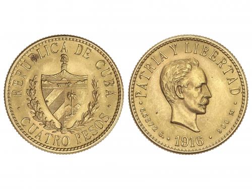 CUBA. 4 Pesos. 1916. 6,67 grs. AU. José Martí. Brillo origin