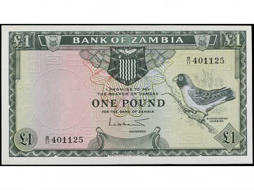 BILLETES EXTRANJEROS. 1 Pound. (1964). ZAMBIA. Blackcheeked 