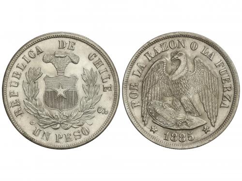 CHILE. 1 Peso. 1885. SANTIAGO. 24,90 grs. AR. Brillo origina