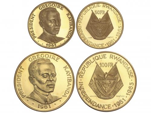 RUANDA. Lote 2 monedas 50 y 100 Francs. (1965). 15,05 y 30,0