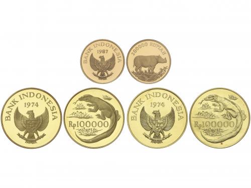 INDONESIA. Lote 3 monedas 100.000 (2) y 200.000 Rupiah. 1974