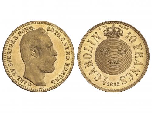 SUECIA. 1 Carolin (10 Francs). 1869. CARL XV. 3,21 grs. AU. 