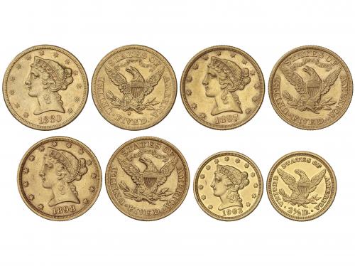 ESTADOS UNIDOS. Lote 4 monedas 2 1/2 y 5 Dollars (3). 1880-S