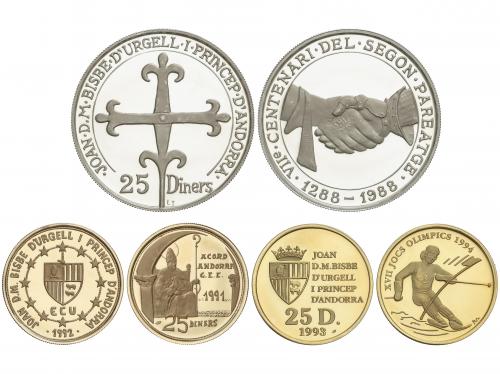 ANDORRA. Lote 3 monedas 25 Diners. 1988, 1992 y 1993. 7,81, 