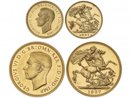 GRAN BRETAÑA. Lote 2 monedas 1/2 Sovereign y 2 Pounds. 1937.