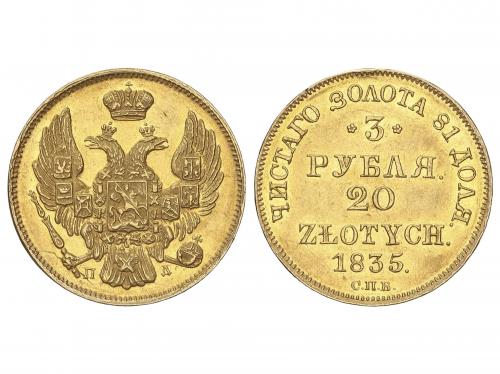 RUSIA. 3 Roubles 20 Zlotych. 1835-C[[c7a1]]. NICHOLAS I. SA