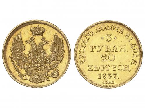 RUSIA. 3 Roubles 20 Zlotych. 1837-C[[c7a1]]. NICHOLAS I. SA