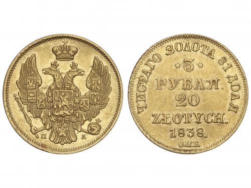 RUSIA. 3 Roubles 20 Zlotych. 1838-C[[c7a1]]. NICHOLAS I. SA