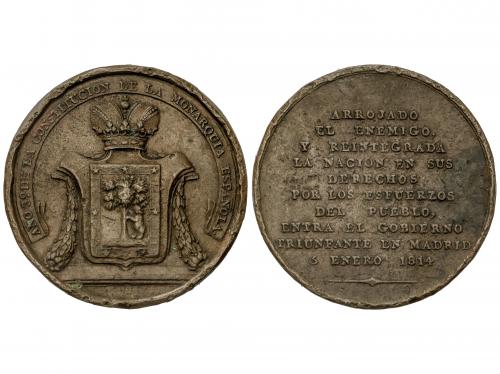 FERNANDO VII. Medalla. 1814. Anv.: Entrada del Gobierno en M