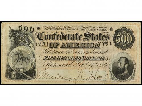 BILLETES EXTRANJEROS. 500 Dollars. 17 Febrero 1864. ESTADOS 