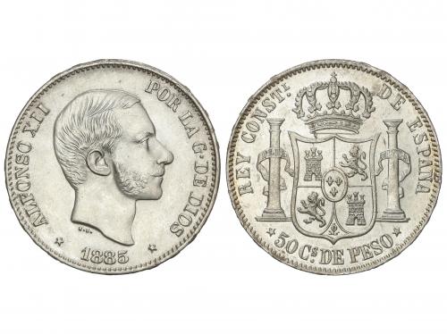 ALFONSO XII. 50 Centavos de Peso. 1885. MANILA. EBC. 