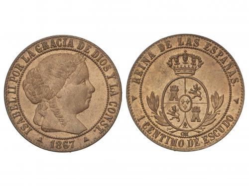 ISABEL II. 1 Céntimo de Escudo. 1867. SEGOVIA. O.M. 2,49 gr