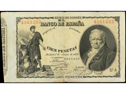 BANCO DE ESPAÑA. 100 Pesetas. 1 Junio 1889. Goya. (Roturas y