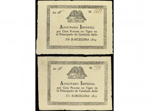 ANTIGUOS. Lote 2 billetes 100 Pesetas. 1813 y 1814. JOSÉ NAP
