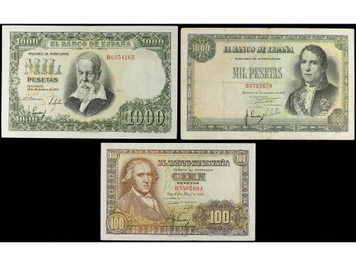 Lote 3 billetes 100 y 1.000 Pesetas (2). 1948, 1949 y 1951. 
