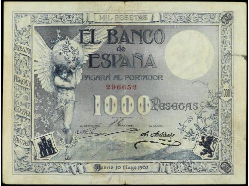 BANCO DE ESPAÑA. 1.000 Pesetas. 10 Mayo 1907. Ángel. (Leves 