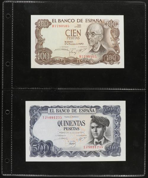 Lote 30 billetes 10 Cèntims a 500 Pesetas. 1928 a 1980. Todo