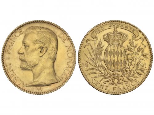 MÓNACO. 100 Francs. 1891-A. ALBERTO I. PARIS. 32,25 grs. AU.