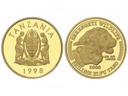 TANZANIA. 5.000 Shilingi. 1998. 15,53 grs. AU. Vida salvaje 