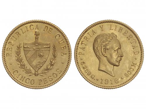 CUBA. 5 Pesos. 1916. 8,33 grs. AU. José Martí. Bonita pieza.