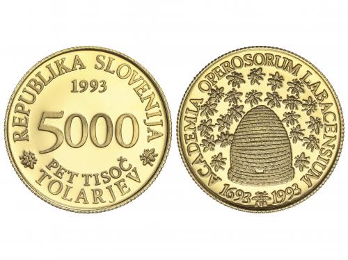 ESLOVENIA. 5.000 Tolarjev. 1993. 7,03 grs. AU. 300 Aniverser
