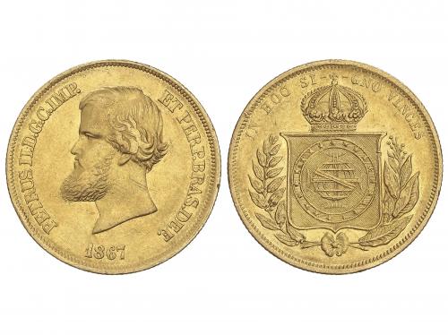 BRASIL. 10.000 Reis. 1867. PEDRO II. 8,90 grs. AU. (Pequeños