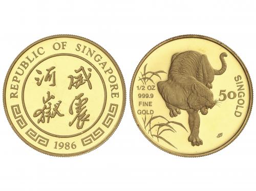SINGAPUR. 50 Singold. 1986. 15,54 grs. AU. Año lunar del tig